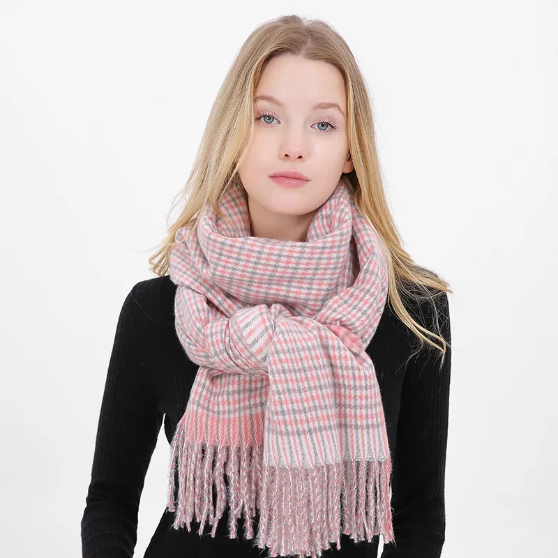 

Plaid Women Scarf Winter Thick Warm Female Scarves Tassel Imitation Cashmere Shawl For Ladies Fashion Luxury Brand Size 210*70cm