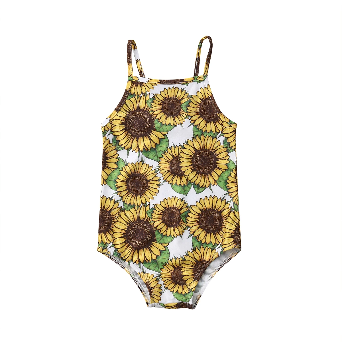 

2-6Y Toddler Kids Baby Girls Sunflower Swimwear Bikini Sleeveless Print Cotton Jumpsuits Swimsuit Swimming Costume