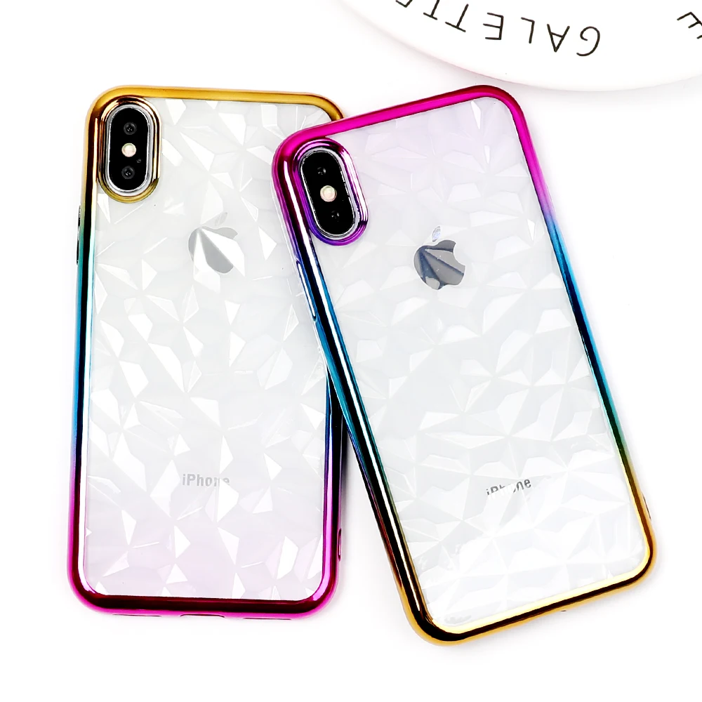 

3D Diamond Phone Case For iPhone XR XS Max X 6 6S 8 Plus Glossy Gradient Plating TPU Soft Fashion Cover For iPhone 7 Cases Coque
