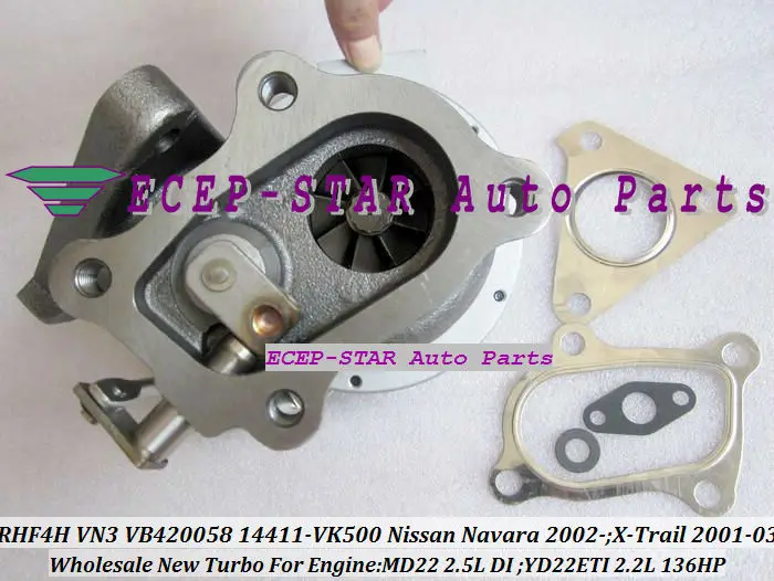 RHF4H VN3 VB420058 14411-VK500 TURBO Turbocharger For NISSAN Navara 2.5DI X-Trail MD22 2.5L YD22ETI 2.2L 136HP (1)