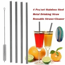 4 шт. нержавеющая сталь металла трубочкой многоразовые трубочки и очиститель кисточки Комплект Кухня Инструменты дома гаджеты для вечеринки горячий