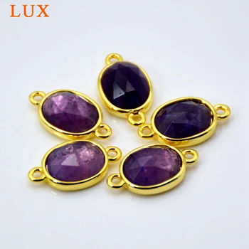 

Natural moonstone connector oval Faceted Gem stone charms fashion beads jewelry gold bezel findings double bail pendant