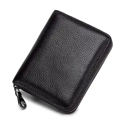 С защитой от RFID, для карт держатели для женщин Краткое Дизайн унисекс складной кошелек 24 слота пояса из натуральной кожи на молнии Card Case