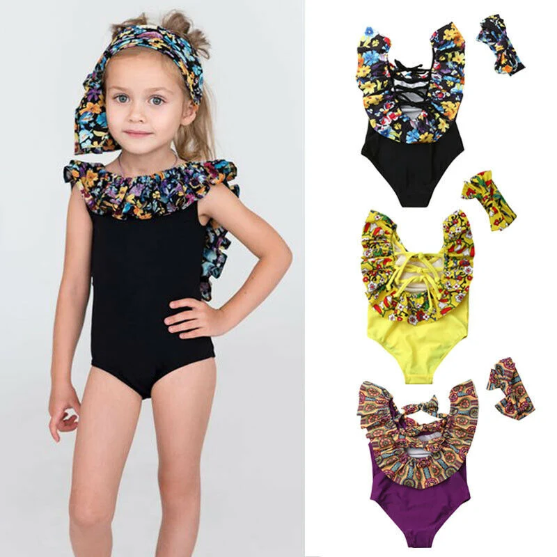 2019 Summer Toddler Kid Baby Girls Swimming Clothes Floral Bikini Swimwear 0-5Y New Swimsuit Bathing Suit Children Beach Costume