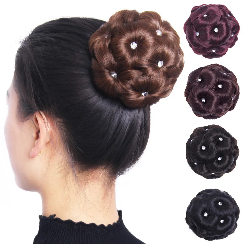 

Bride Hair Ring Flowers Chignon Curly Hairpiece Wig Female Diamond Bun Makeup