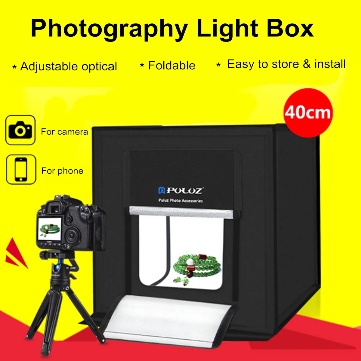 

PULUZ 40cm Mini Foldable Studio Light Box Portable Photography Box Photo 30W 64 Led Kit Tent Cube With White Black Backdrop