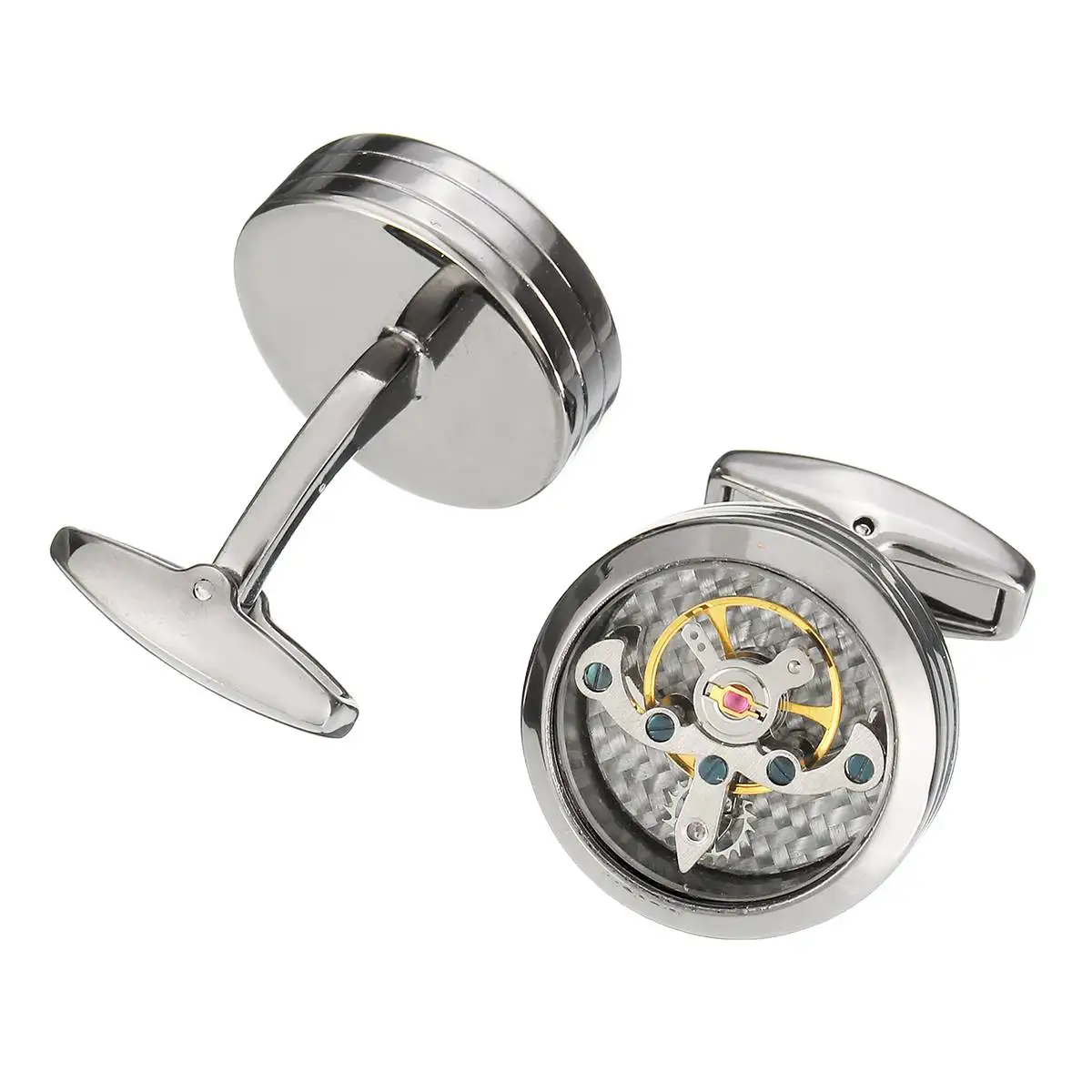 

Baban 1 Pair Watch Movement Shape Cufflinks Balance Wheel Vintage Steampunk Style Double Lines on the Side Ideal Gift For Man