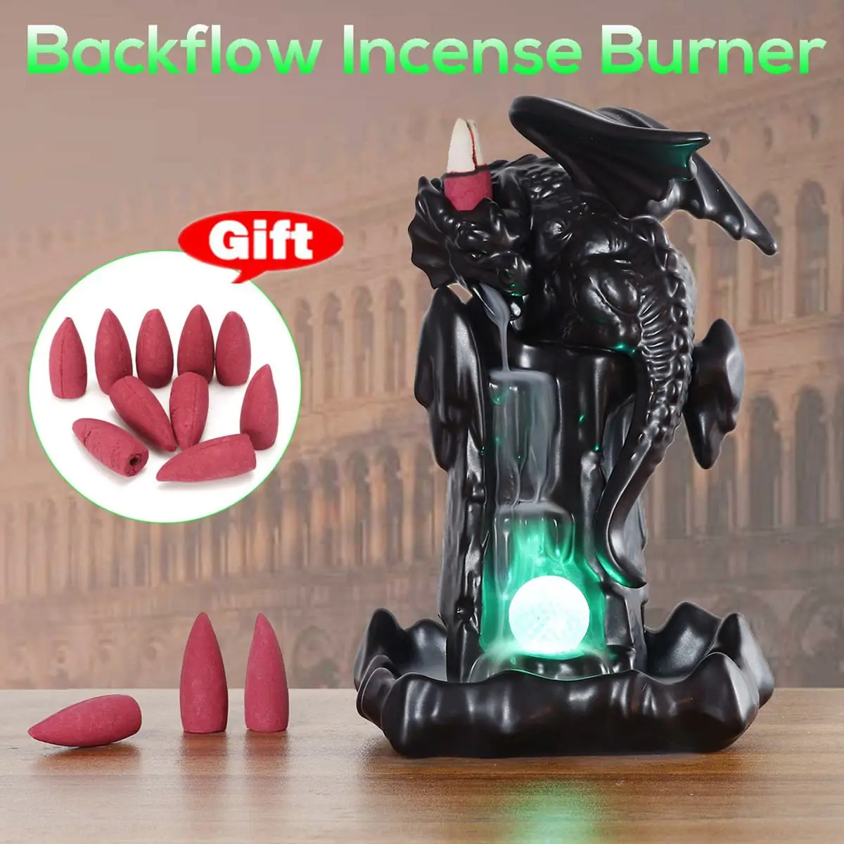 Buy Dragon Ceramic Smoke Backflow Cone Incense Burner