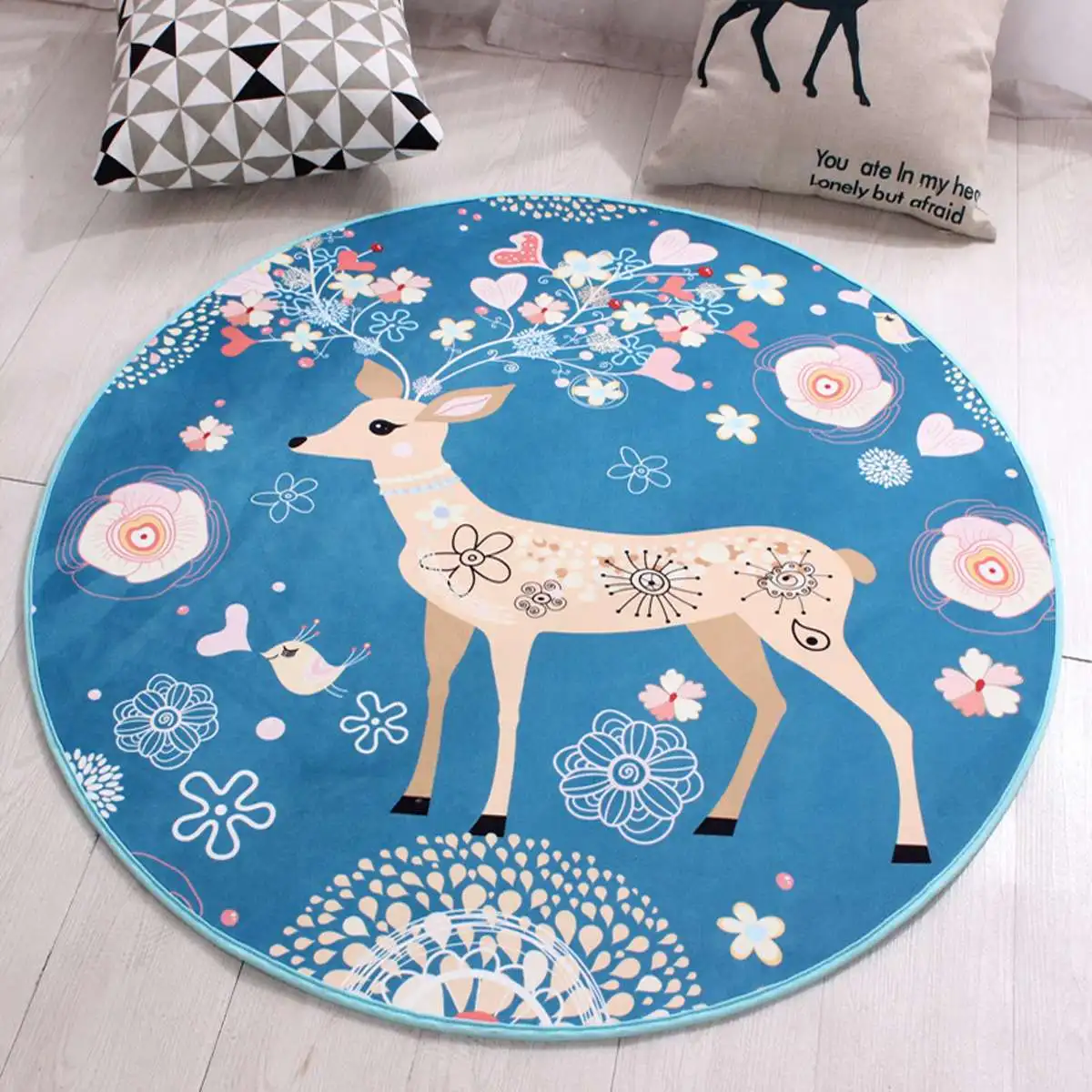 Deer Heart Floral Pattern Round Floor Mats Computer Chair Mat Antiskid Carpet For Living Room Bedroom Kids Room Deer Heart Floral Pattern Round Floor Mats Computer Chair Mat Antiskid Carpet For Living Room Bedroom Kids Room