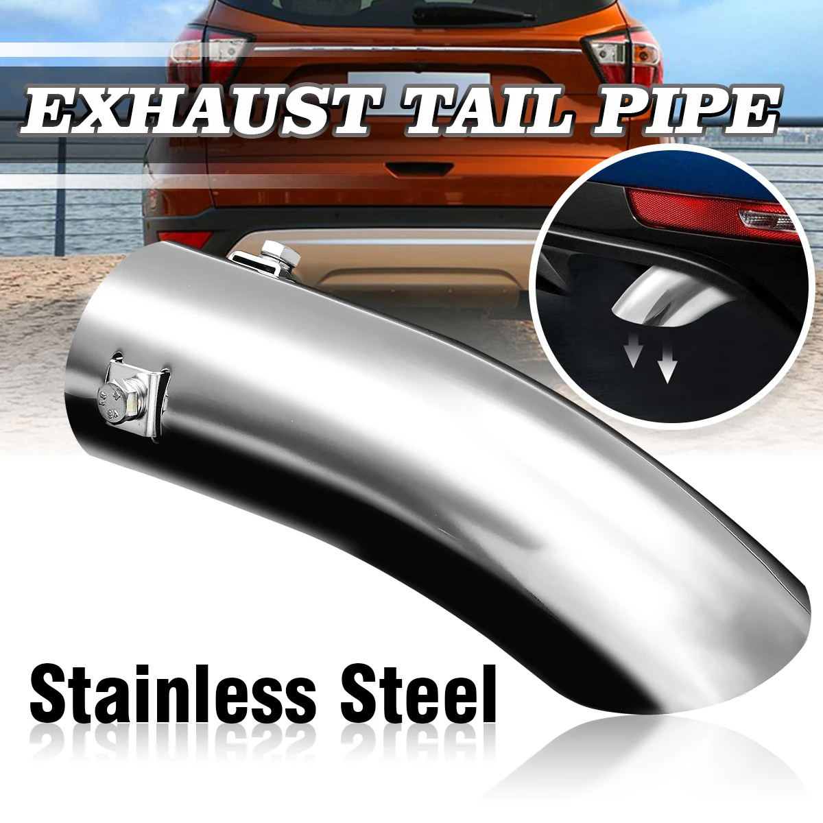 

New Chrome Car Exhaust Tail Pipe Blow Down Bumper Trim Polished Stainless Steel