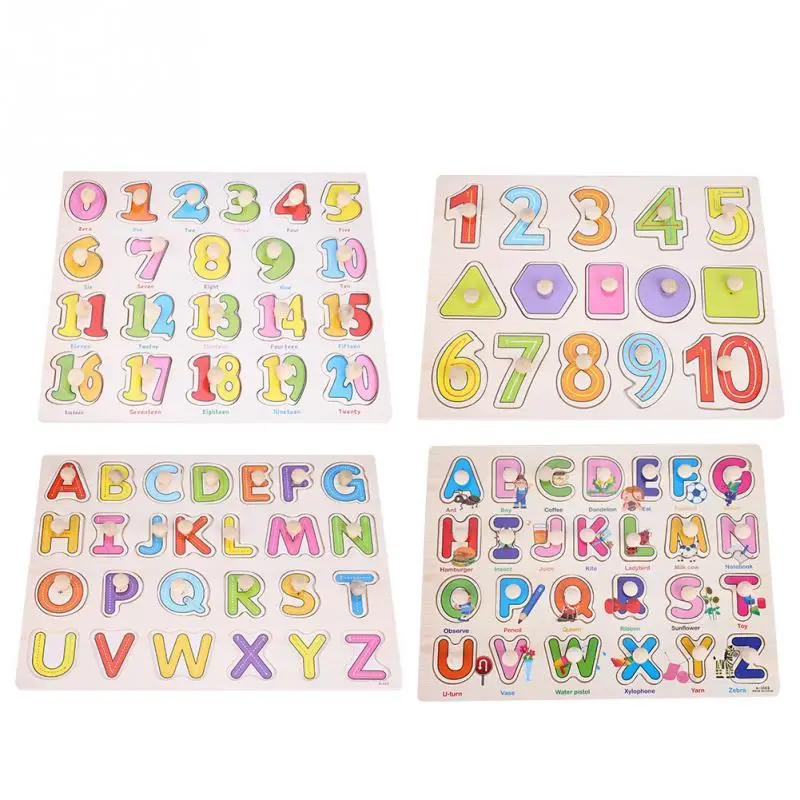 

Baby Hand Grasp Wooden Puzzle Toys Alphabet And Digit Child Wood Jigsaw Puzzle Toys Learning Early Educational Toys For Children