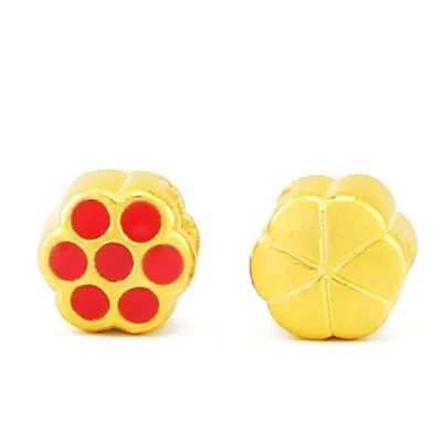 

1pcs Pure 24K 999 Yellow Gold Bead Women DIY 3D Enamel Red Lotus Pendant / 1g