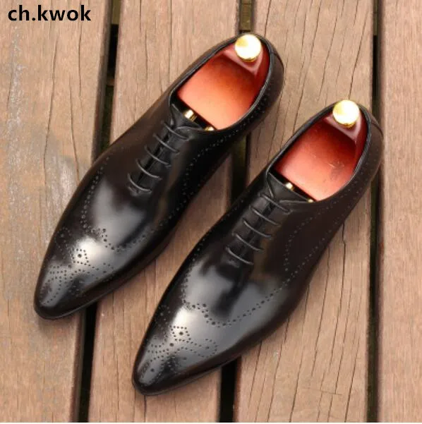 

British Mens Dress Oxfords Shoes Wedding Suits Leather Formal Shoes Men's Breathable Brogue Footwear Size 38-44