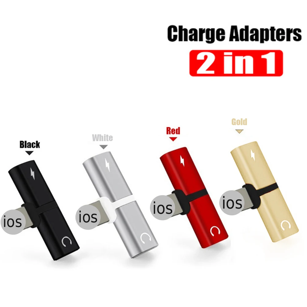 

2 in 1 Audio Adapter For iPhone 7 8 Plus X Connector Splitter Charger Headphone Adapter For Jack to Earphone AUX Cable #20