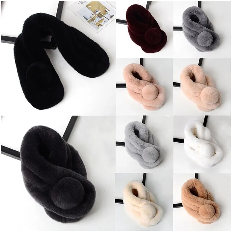 Women Winter Fashion Plush Rex Rabbit Hair Scarf Lady Thicken Fur Collar Neck Warmer