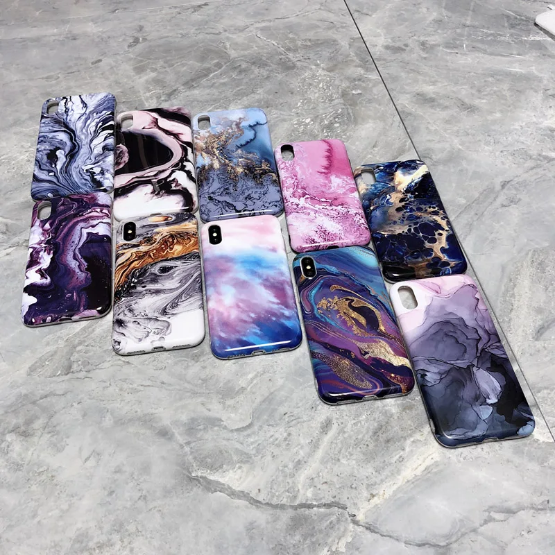 

Fashion Marble Textured Glossy Back Cover Protective Case for IPhone XR XS Max X 8 7Plus 6 6S Plus Soft IMD Mobile Phone Case