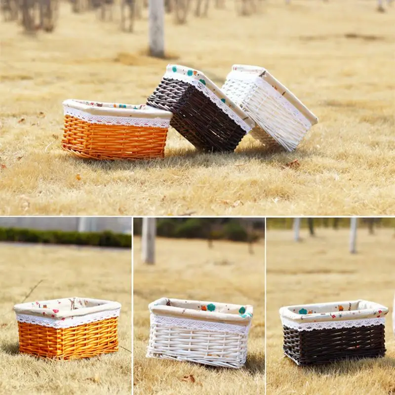 

Japanese Style Rattan Storage Basket Snack Display Books Cosmetics Desktop Organizing Fruit Vegetable Bread Breathable Basket