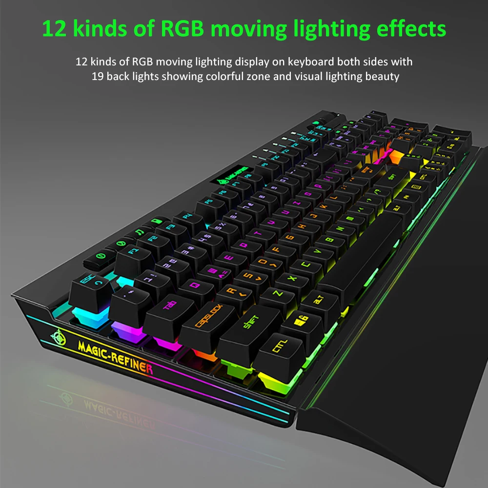 Magic-Refiner MK12 Механическая игровая клавиатура, проводная USB 12 RGB 19 подсветка, механический оптический переключатель, клавиатура 104 клавиш