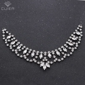 

10pcs/lot gun black flower dress necklines decorations appliques sew on crystal rhinestones women clothings neckline patches