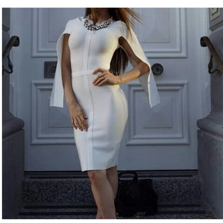 

2019 Summer Bandage Dress Women Celebrity Party White Batwing Sleeve O-Neck Elegant Dress Sexy Club Sexy Night Club Dress