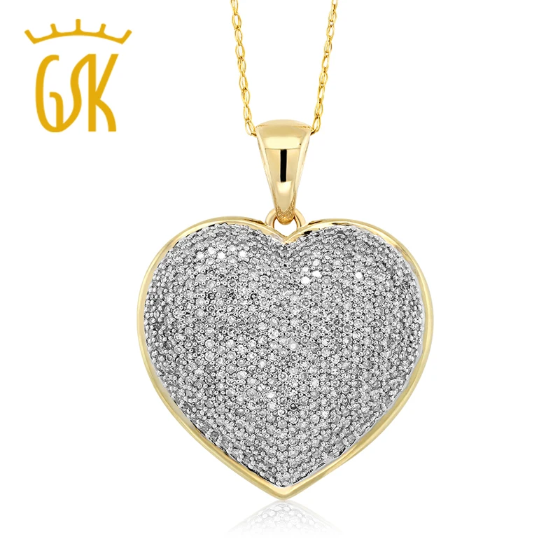 GemStoneKing 10 К двухцветная 500 CTW 0 75 бриллианты 20 мм подвеска в форме сердца на золотой