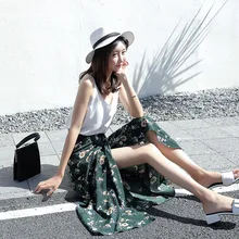 Летние Bohomia пляжные пикантные Цветочные Длинные шифоновая юбка Женская кружево Высокая талия Весна Защита от солнца прямые Jupe корейски