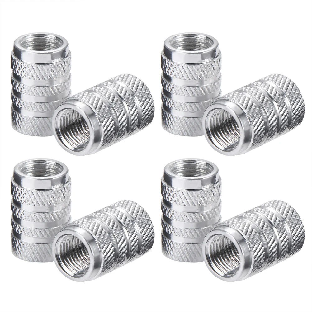 8pcs Auto Car Tire Stem Valve Caps Aluminium Car Dustproof Caps Silver