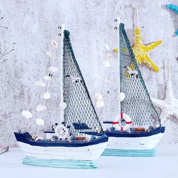 

Mediterranean Style Wooden Boat Figurine Pirate Ship Model Miniature Marine Craft Sailing Boat Nautical Decoration Accessories