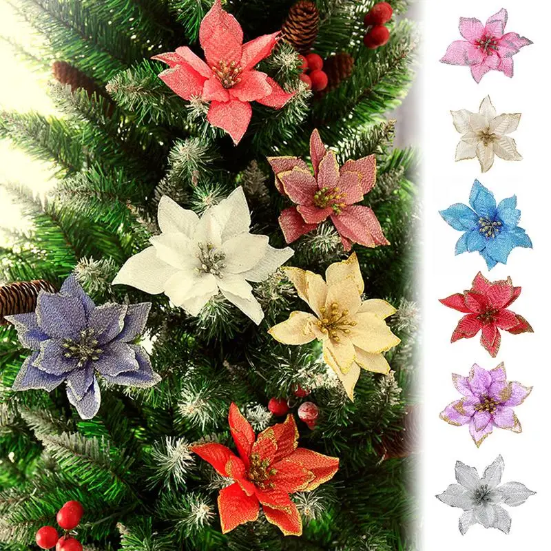 

15CM Golden Edge Simulation Christmas Flower for Festival Wedding Party Christmas Garland Plastic Sticky Powder Flower fast ship