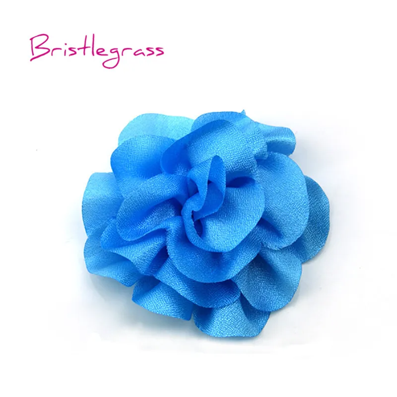

BRISTLEGRASS 1PCS 2.75" 7cm Blue Solid Peony Flower with Pad Kid Headband Hair Tie Corsage Bridal Wedding Dress DIY Sewing Craft