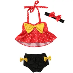 Emmababy/Новые летние для маленьких девочек купальный костюм прекрасный лук точка танкини бикини ванный комплект пляжная одежда