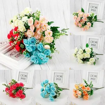 2 Bouquet 5 Heads Artificial Fake Rose Silk Flowers Wedding Party Bridal Fake Small Rose Flowers Bouquet Home Decor