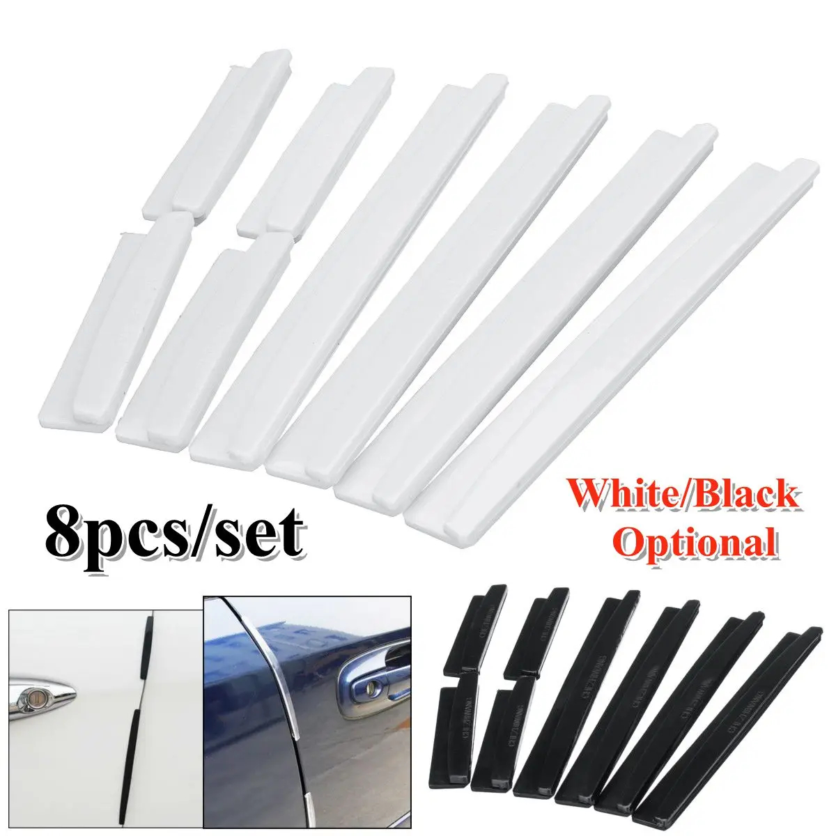 

8pcs Set Universal Car Door Edge Buffer Protector Guard Cover PVC Moulding Trim Protection White Black Car Styling 12.4x1.4cm