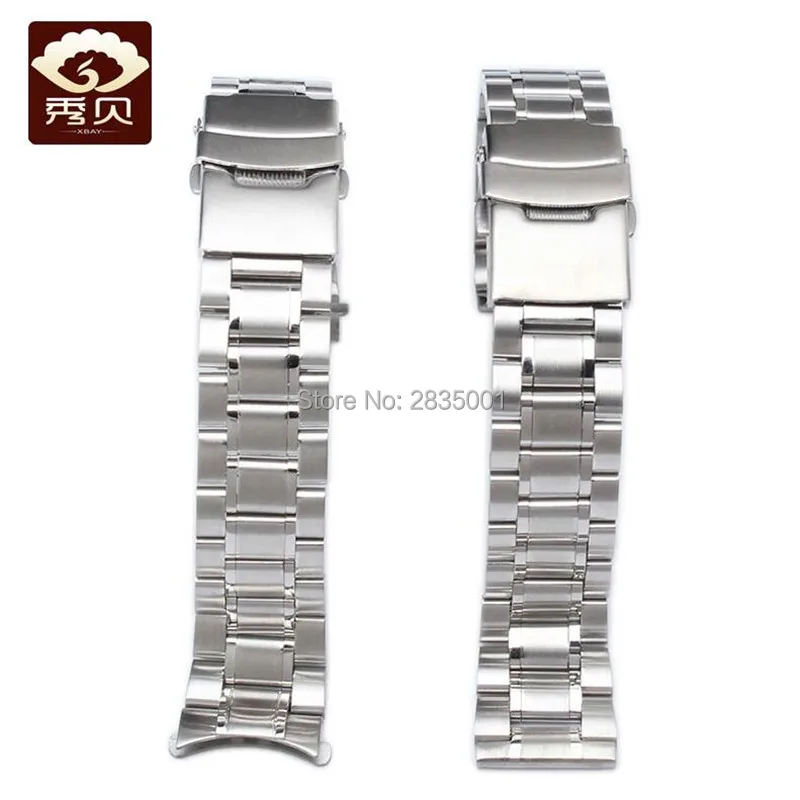 

Silver/Black Stainless Steel WatchBand 18 20 22 24mm Curved End Solid Band&Folding Clasp Safety Bracelet for Casio Seiko Citizen