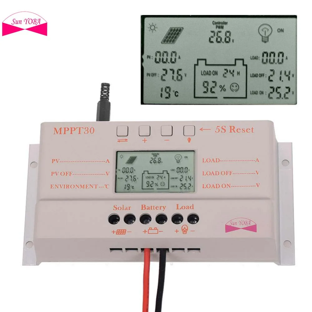 Контроллер заряда солнечной батареи 2017 30A MPPT LCD 12 В/24 В 380 Вт/760 Вт|Солнечные