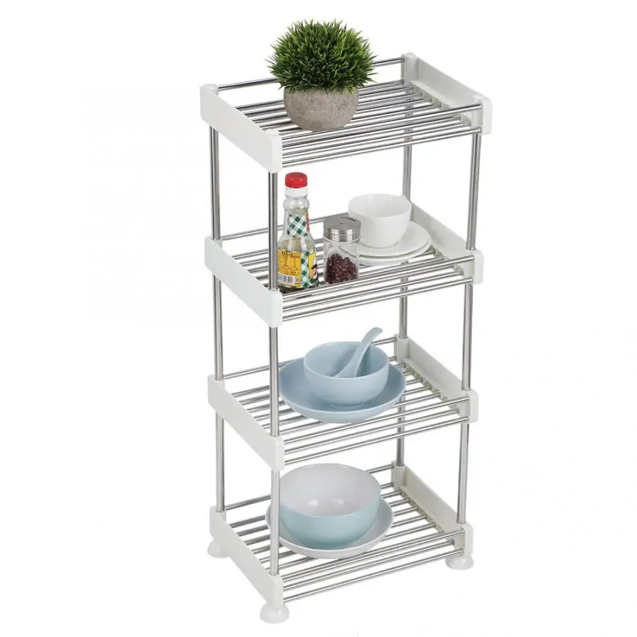 

New Simple Large Four-Layer Kitchen Storage Stainless Steel Can Be Rotated Rack Kitchen Bathroom Storage Rack