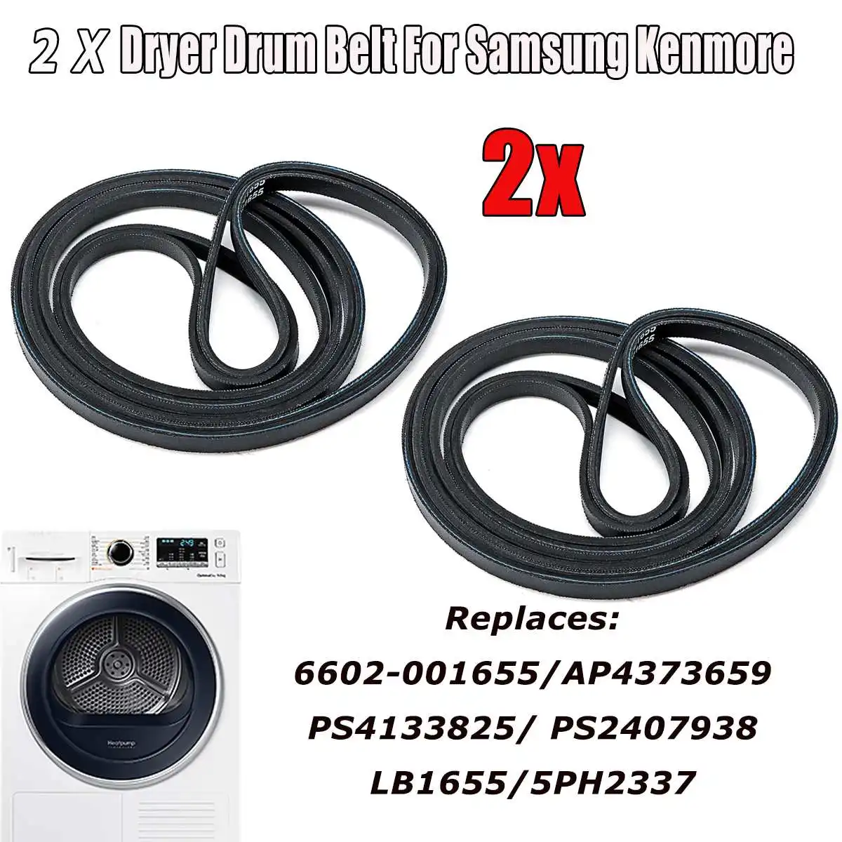 

2Pcs MATCC 6602-001655 Dryer Drum Belt For Samsung Kenmore PS4133825 AP4373659 PS2407938 LB1655 5PH2337