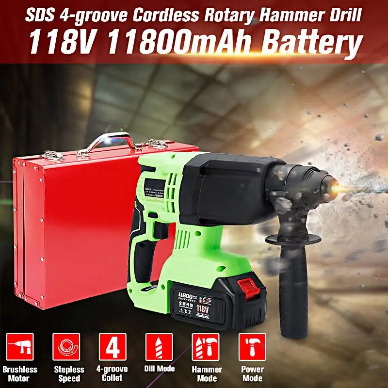 

Newest Cordless SDS Electric Rotary Hammer 118V Brushless Impact Drill With 2 Li-ion Battery Power Drill Electric Drill Tools