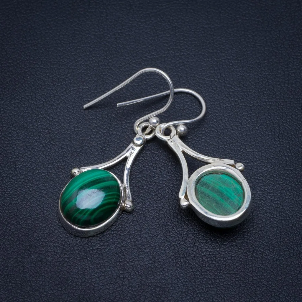 

Natural Malachite Handmade Unique 925 Sterling Silver Earrings 1.5" A4450