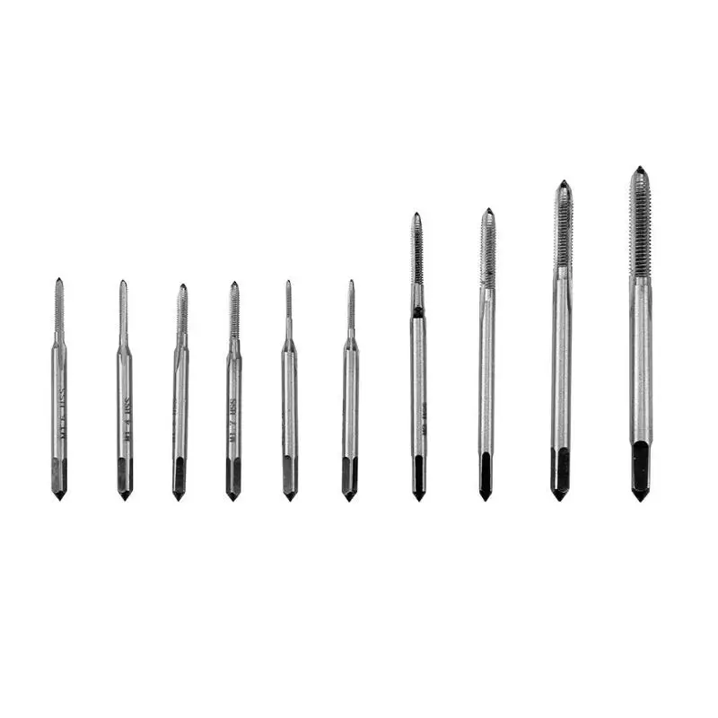 

10pcs/set Hand Tap Drill Hex Shank HSS Screw Spiral Point Thread Metric Plug Drill Bits M1/1.2/1.4/1.6/1.7/1.8/2/2.5/2.6/3.5