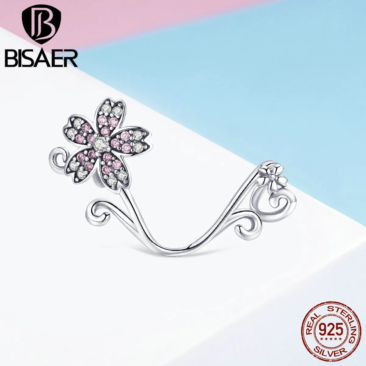 BISAER, уникальный 925 пробы, серебряный, вишневый цвет, CZ кулон для браслета и ожерелья, шарм, подходит для изготовления ювелирных изделий HSC1033