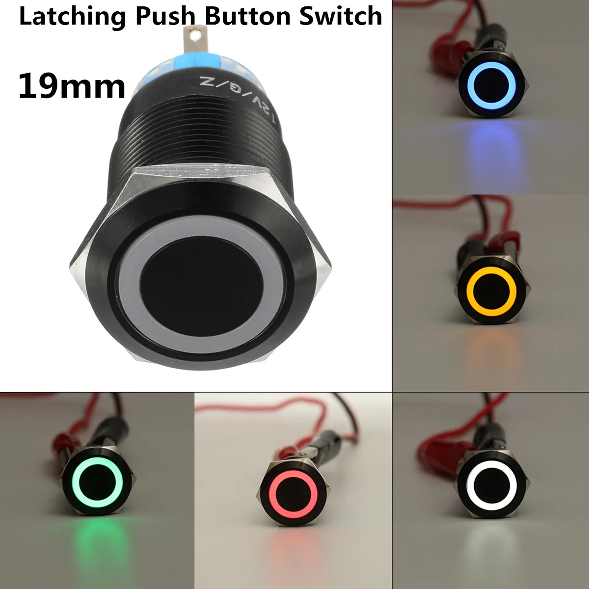 

Universal Car LED Power Push Button Switch 12V 19mm 5 Pin Metal Latching 1NO1NC Waterproof
