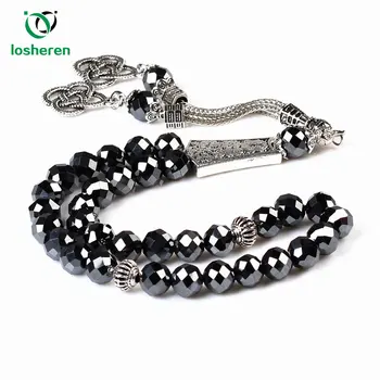 

LOSHEREN 8mm Natural Hematite Stone Tassel Pendant 33 Prayer Beads Islamic Muslim Tasbih Allah Mohammed Rosary For Family