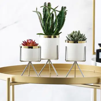 

Ceramics Flowerpot Stand Iron Kit Fleshy Flower Ceramic Flowerpot Flower Pot Rack Water Planting Vase Nordic Style