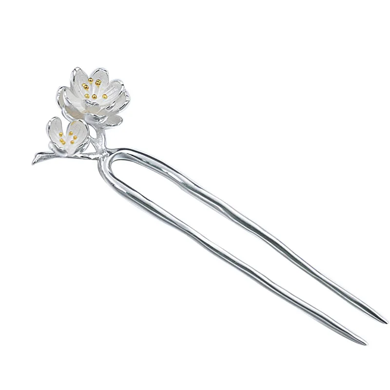 Blossom 2 prong Silver Hair Stick Chinese Hairpin Flower Hair Fork