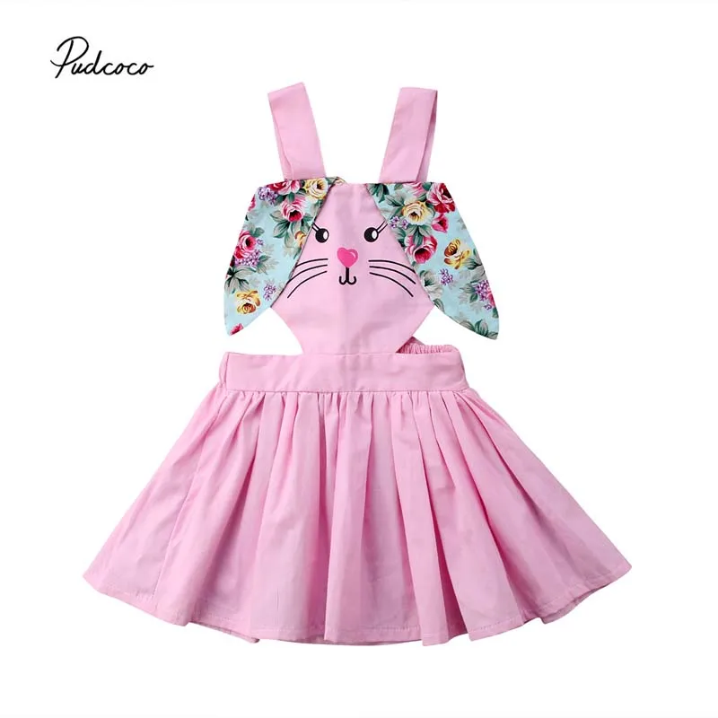 

2019 Brand Toddler Kid Baby Girls Dress Easter Bunny Floral Ears Strap Backless Sleeveless Super Cute Summer New Sundress 1-6Y
