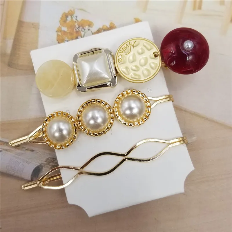 

Sale 3PCS/set Korea Vintage Acrylic Resin Beads Hairpins Imitiation Pearl Metal Gold Color Hair Clips Hair Accessories for Women