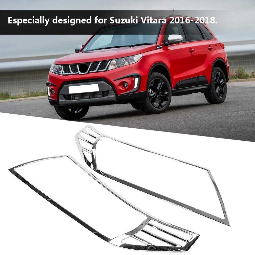 

2pcs Auto Head Light Lamp Cover Trim Detector for Suzuki Vitara 2016 2017 2018 Silver Chrome