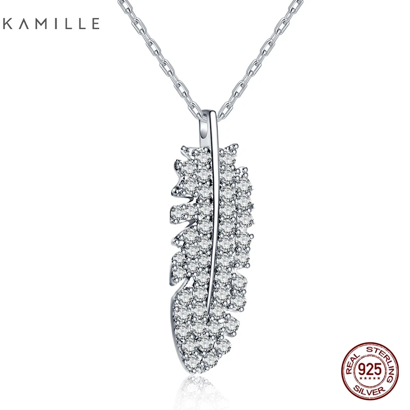

Kamille 925 Sterling Silver Necklace Feather Pendant Necklaces Short Chain Fine Jewelry For Women Birthday Valentine's Day Gift