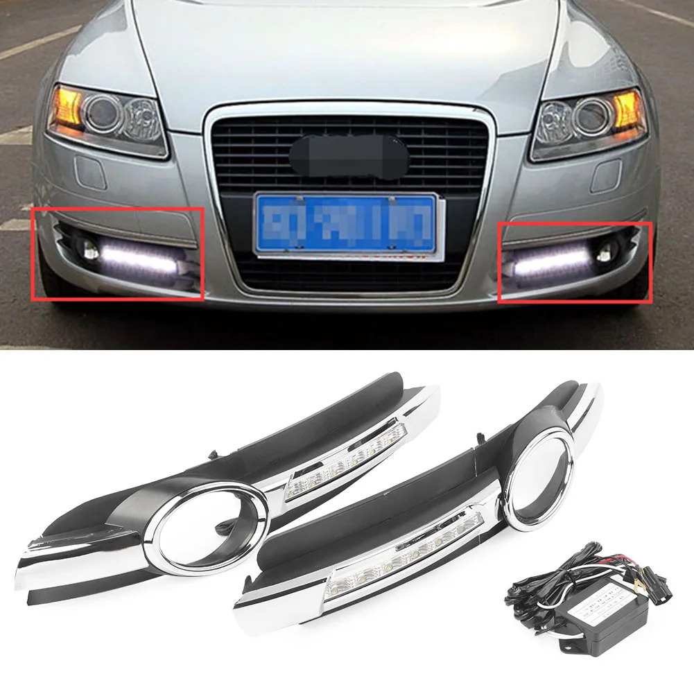 Светодиодные дневные ходовые огни для Audi A6 A6L C6 DRL Противотуманные фары 2005 2006 2007